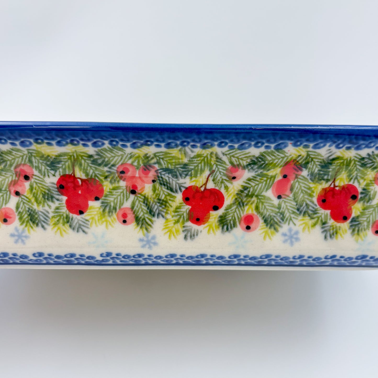 13" Rectangular Baker Handles. Handmade in Poland.  UNIKAT Berry Snowman Design