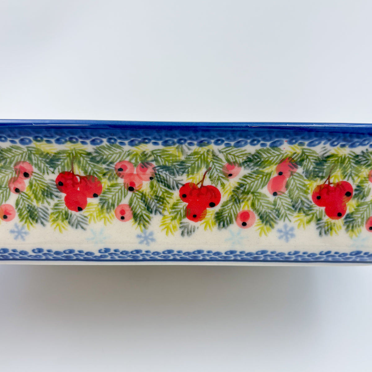 13" Rectangular Baker Handles. Handmade in Poland.  UNIKAT Berry Snowman Design