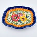 5" Soap Dish.  Handmade Polish pottery.  UNIKAT Tangerine Fields