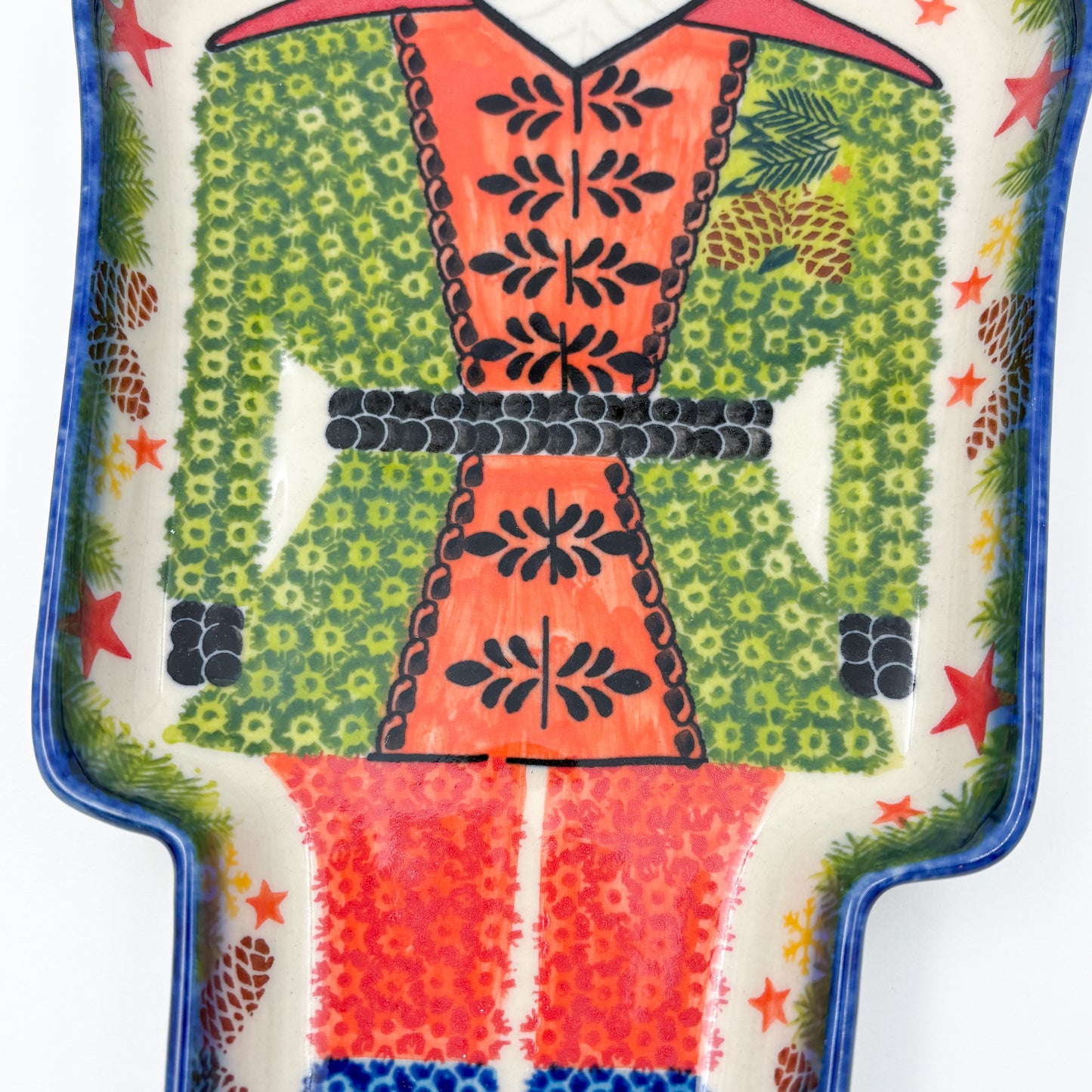 14 inch Nutcracker Platter. Handmade Polish pottery.  UNIKAT Green Nutcracker