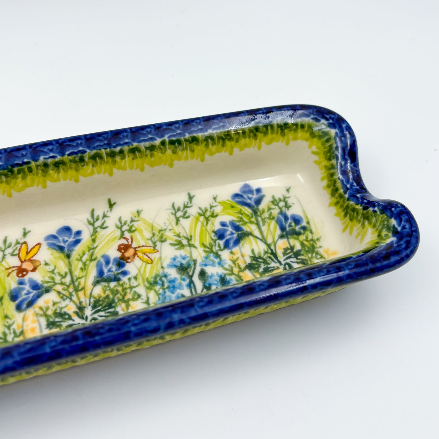 9" Corn Dish/Small Tray.  Hand crafted Polish pottery stoneware: UNIKAT Bluebell Meadow