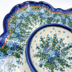 UNIKAT Whispering Ferns divided platter with center bowl, front view showing scalloped four-lobe shape