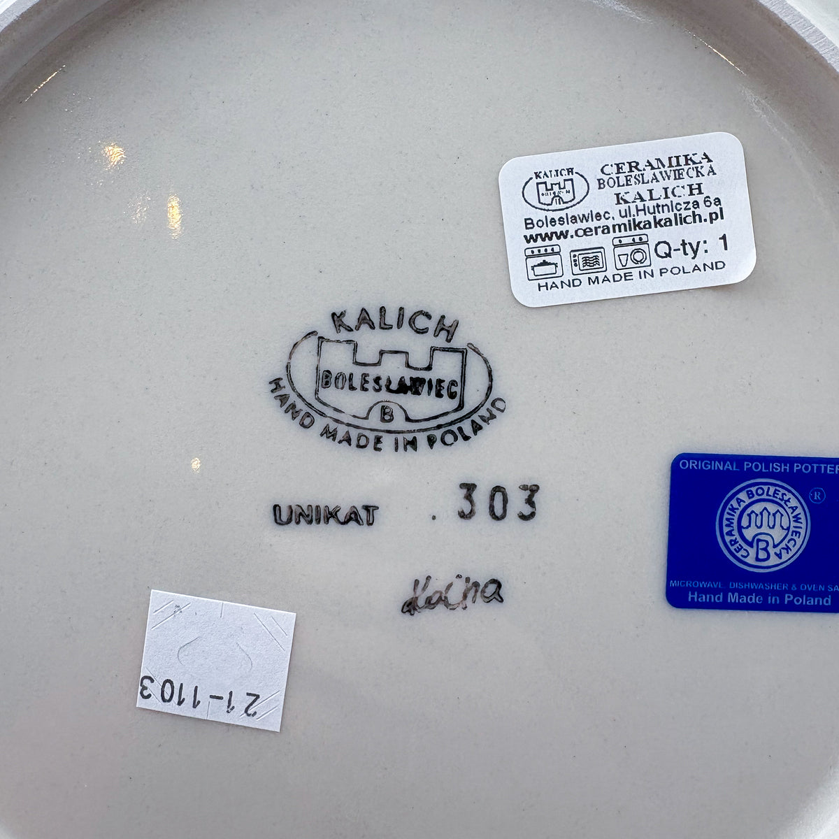 10.2” Plate.  Hand crafted Polish pottery stoneware: UNIKAT Holiday Reindeer