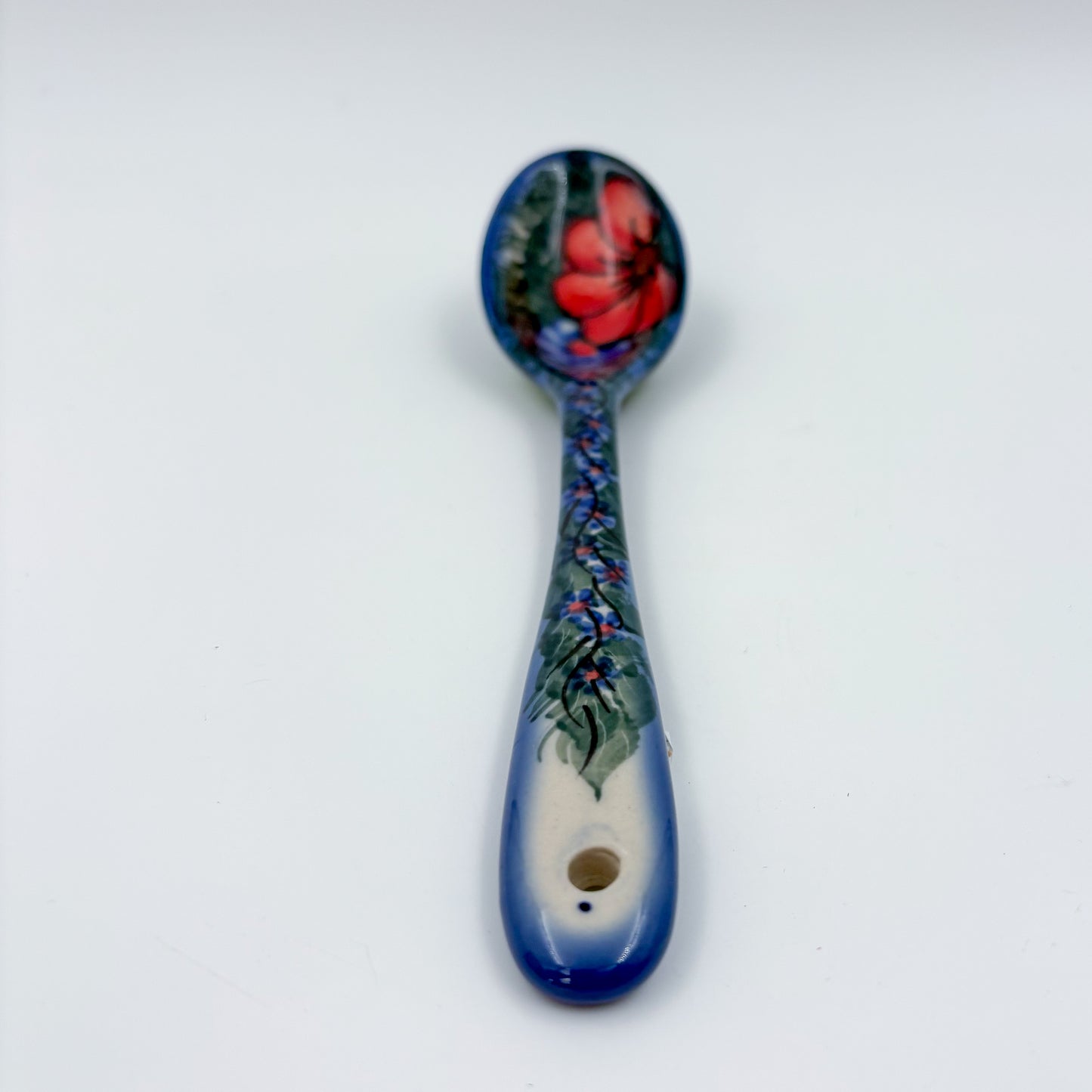 Spoon Lg 8”.  Handmade Polish pottery. UNIKAT Wildflower Red Design