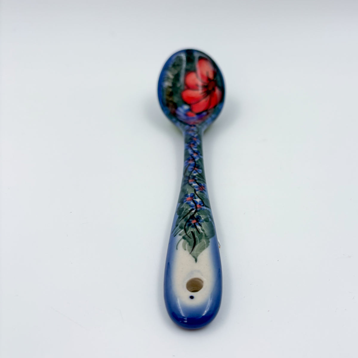 Spoon Lg 8”.  Handmade Polish pottery. UNIKAT Wildflower Red Design