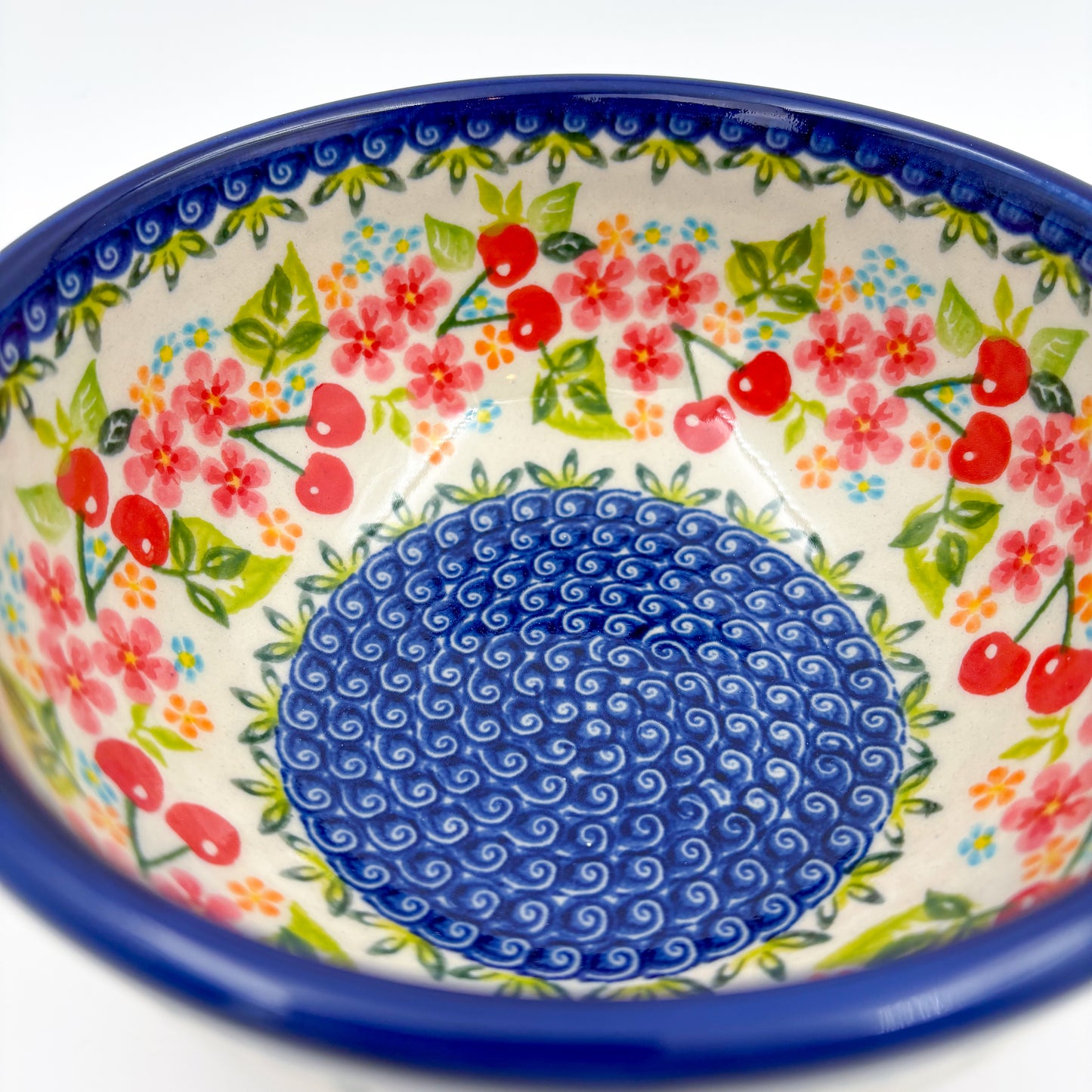 6” Bowl.  Hand crafted Polish pottery stoneware:  Cherry Blossom Design