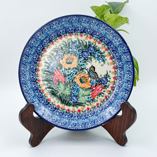 7.91” Plate.  Hand crafted Polish pottery stoneware: UNIKAT Sipping Nectar Design.