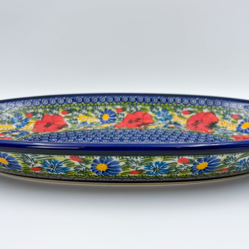 14" Oval Platter  Hand crafted Polish pottery stoneware: UNIKAT Garden Poppy Design