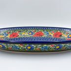 14" Oval Platter  Hand crafted Polish pottery stoneware: UNIKAT Garden Poppy Design
