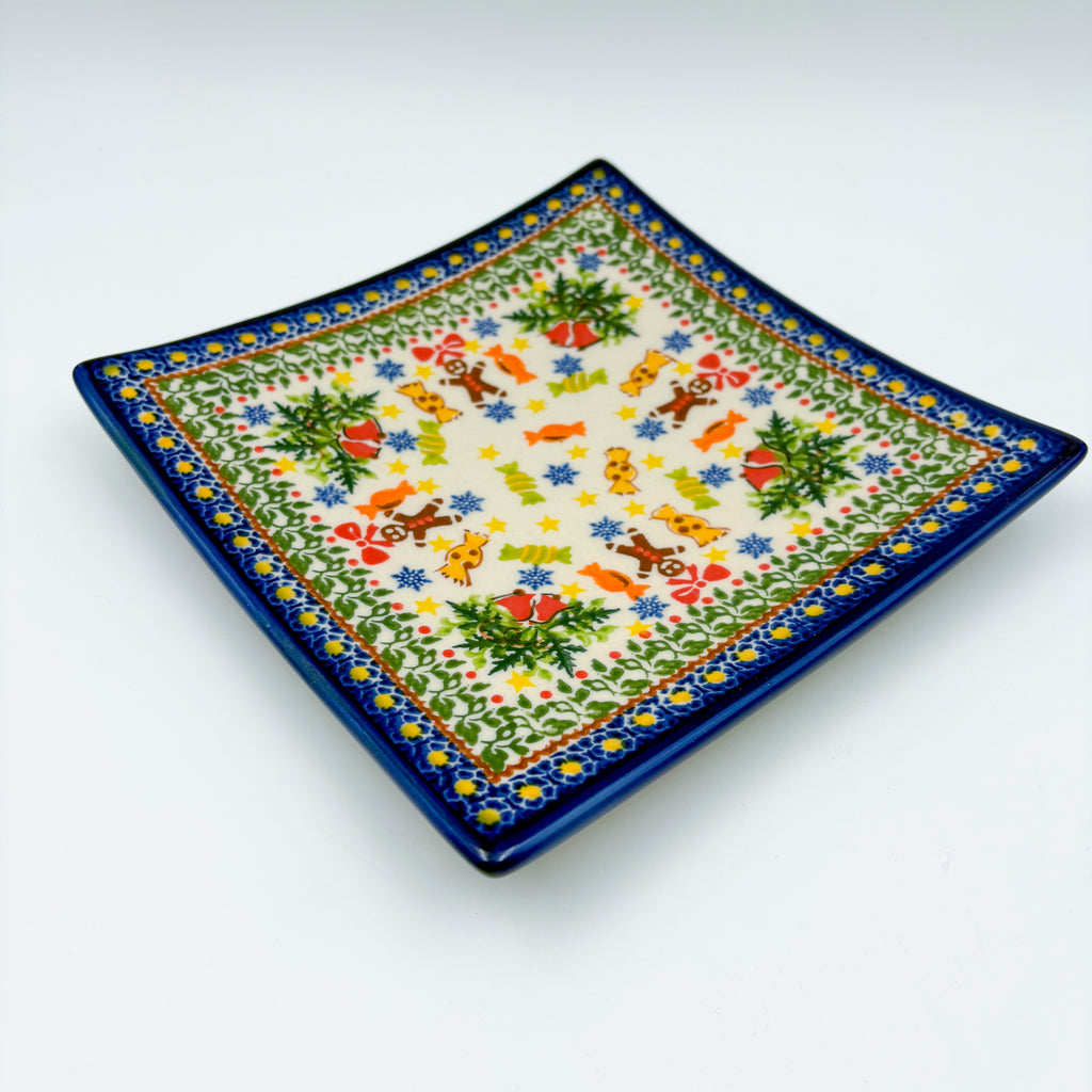 7" Square Toffi Cookie Plate.  Hand crafted Polish pottery stoneware: UNIKAT Candyland Design