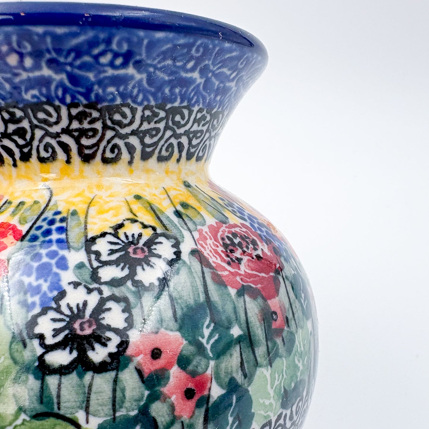 Vase 4”.  Handmade Polish pottery.  UNIKAT Copper Rose Meadow Design