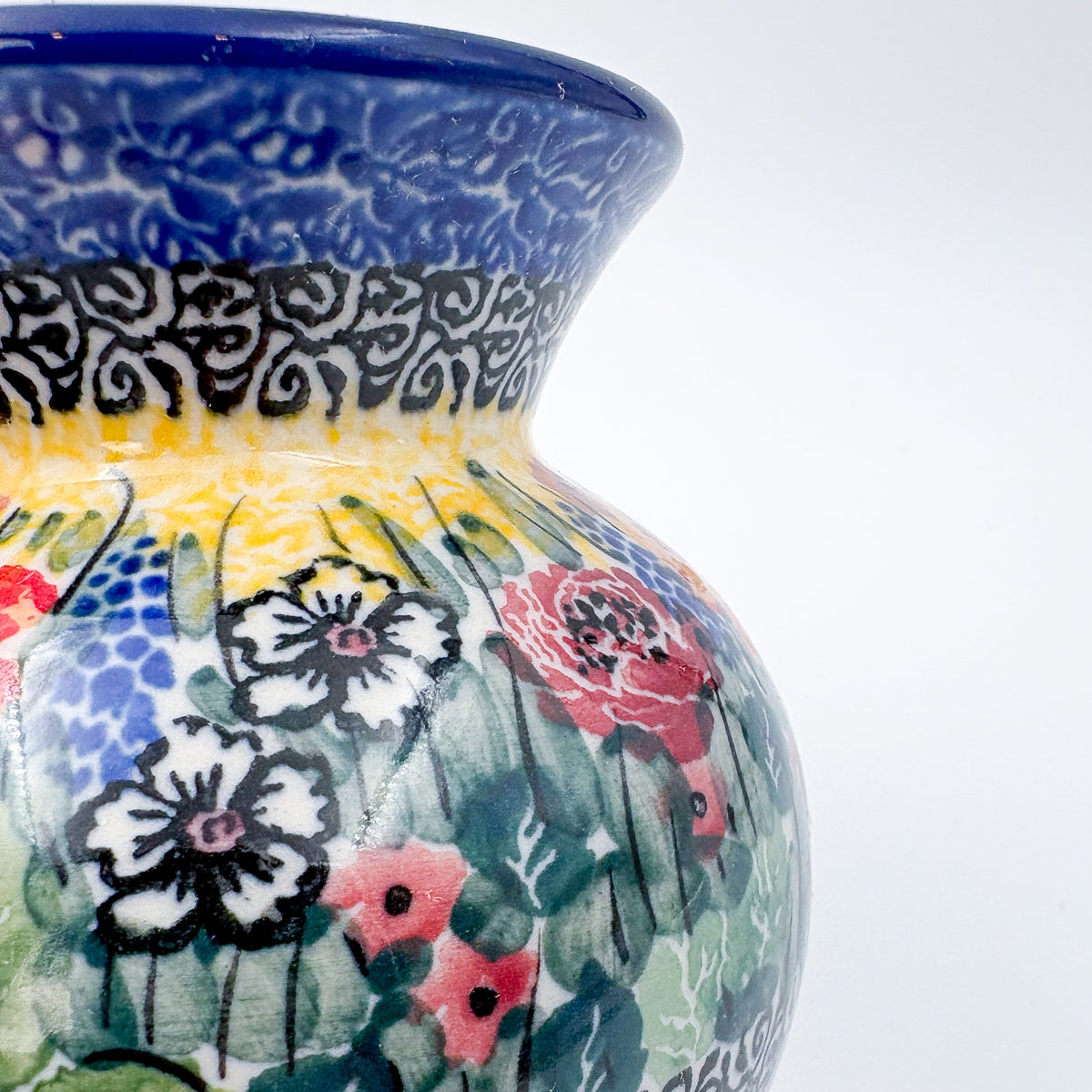Vase 4”.  Handmade Polish pottery.  UNIKAT Copper Rose Meadow Design