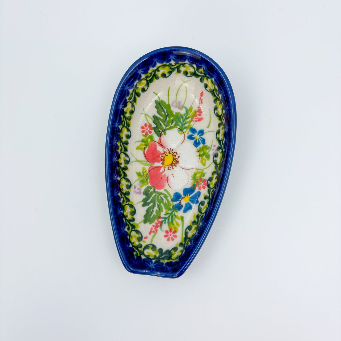 Spoon Rest 5”.  Handmade Polish pottery.  UNIKAT Pink Ruffle