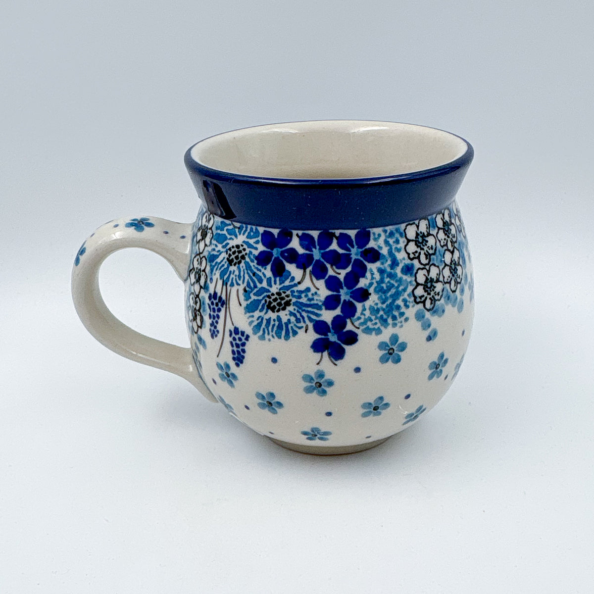 Morning Glory bubble mug on white background, angled front view