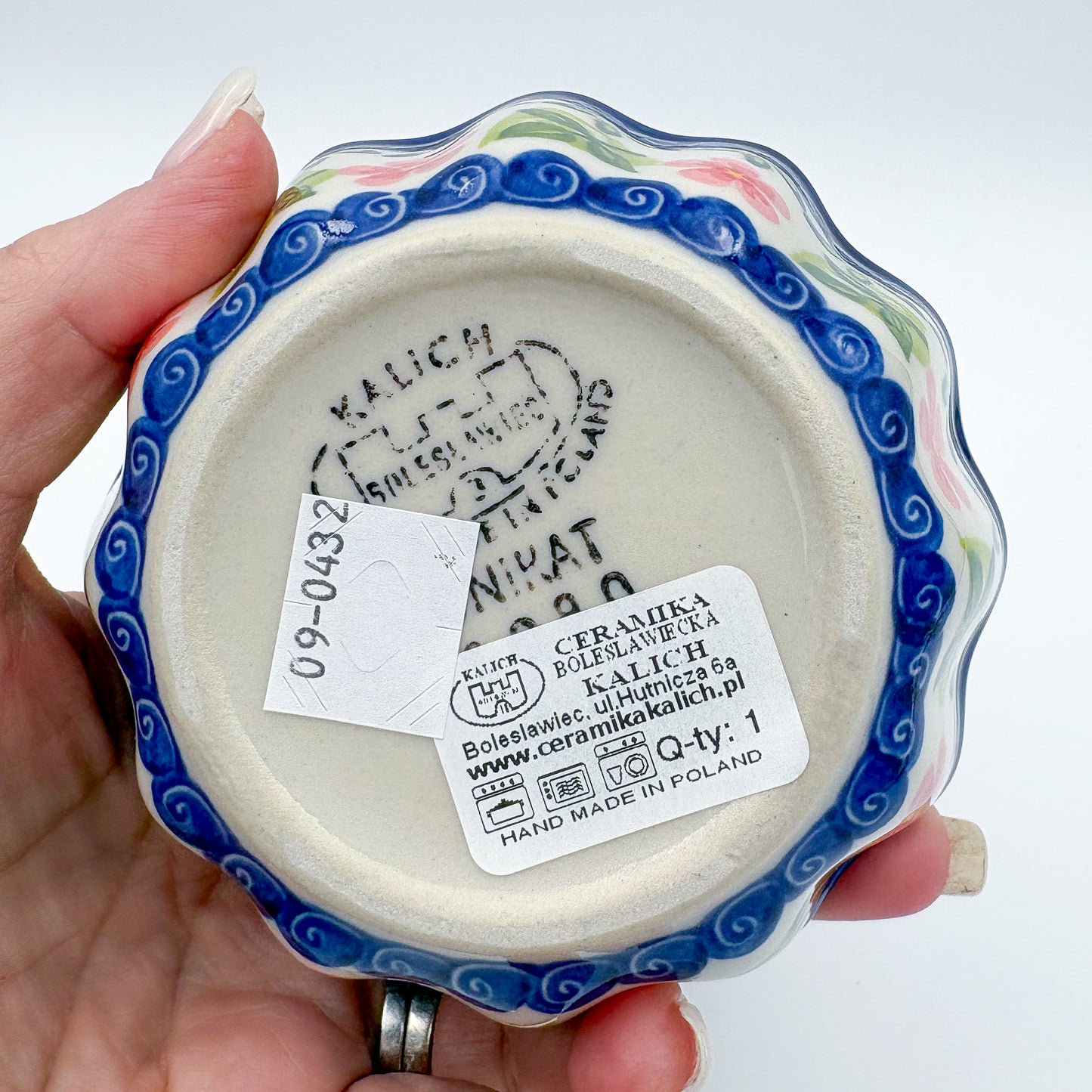 4” Small Babka Bowl.  Hand crafted Polish pottery stoneware:  Cherry Blossom