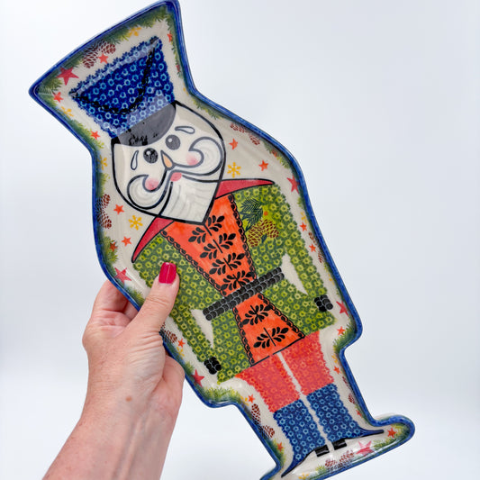 14 inch Nutcracker Platter. Handmade Polish pottery.  UNIKAT Green Nutcracker