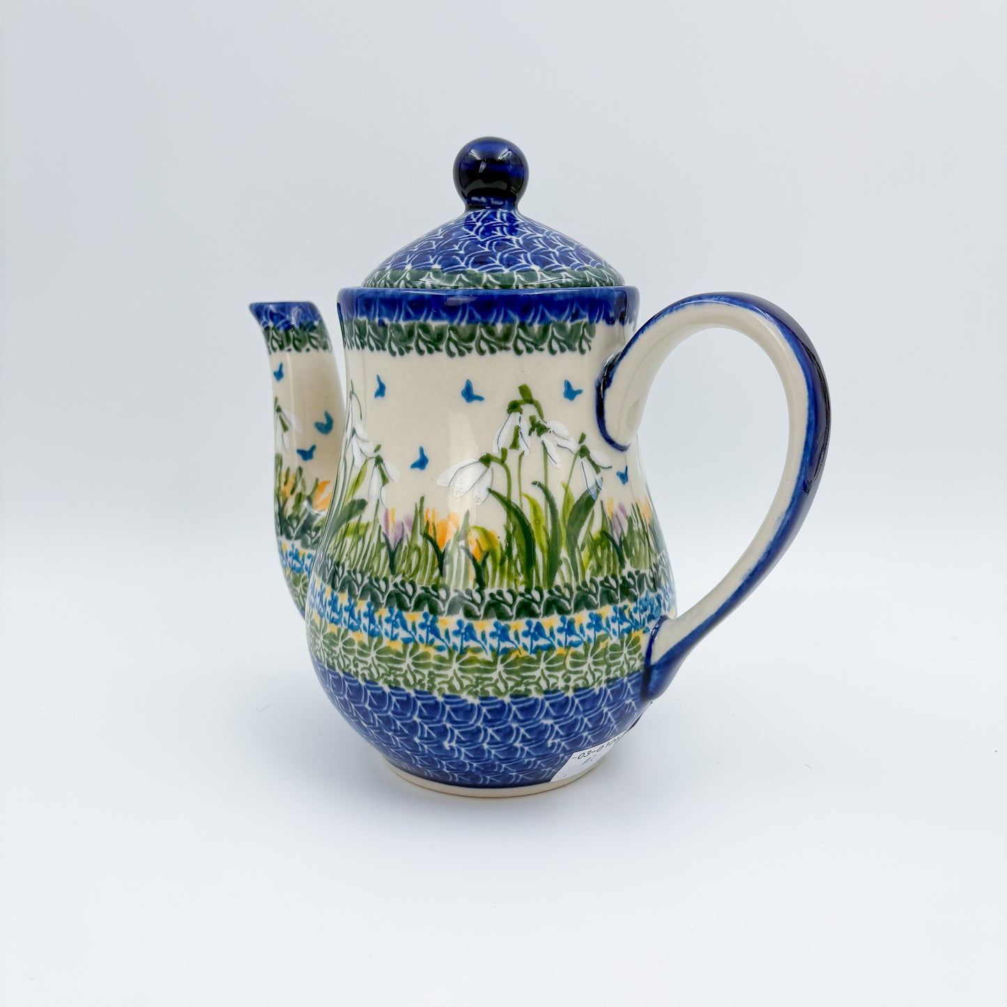 23 oz Teapot Florencja Handcrafted Potery in Poland.  Snowdrop Garden