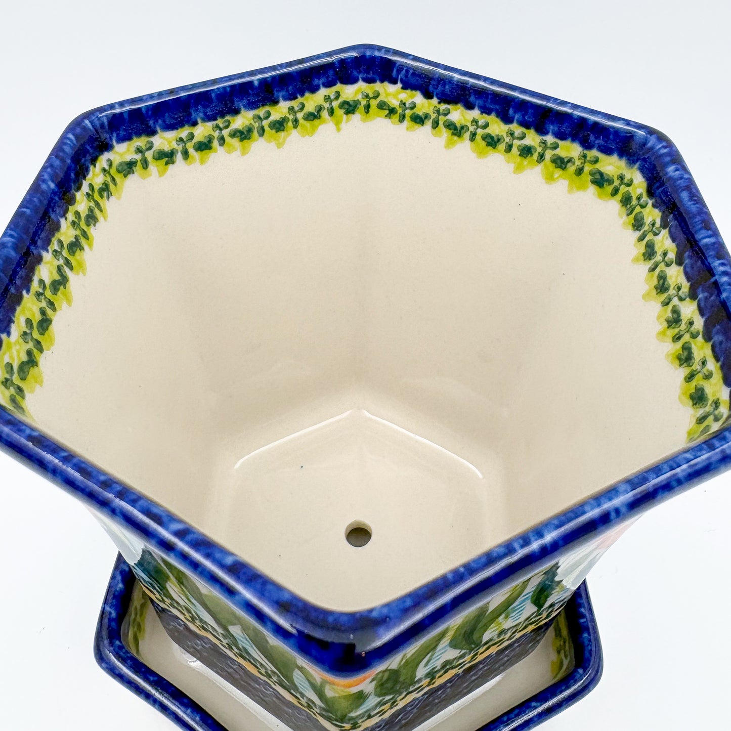 5” Flower Pot.  Handmade Polish pottery.  UNIKAT Tulip Fields