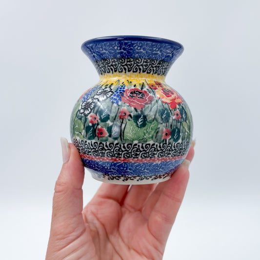 Vase 4”.  Handmade Polish pottery.  UNIKAT Copper Rose Meadow Design
