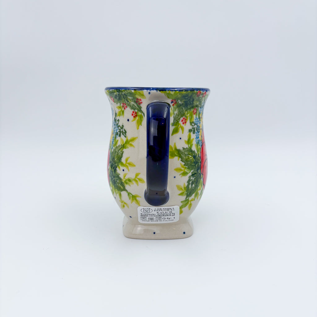 Back view of Red Poppy tulip mug showing handle