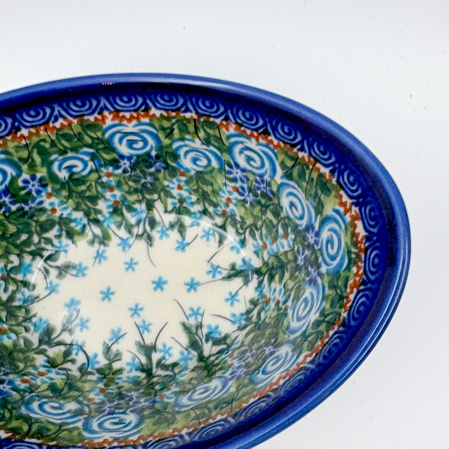 6” Oval Tub Bowl.  Hand crafted Polish pottery stoneware:  UNIKAT Whispering Ferns Design