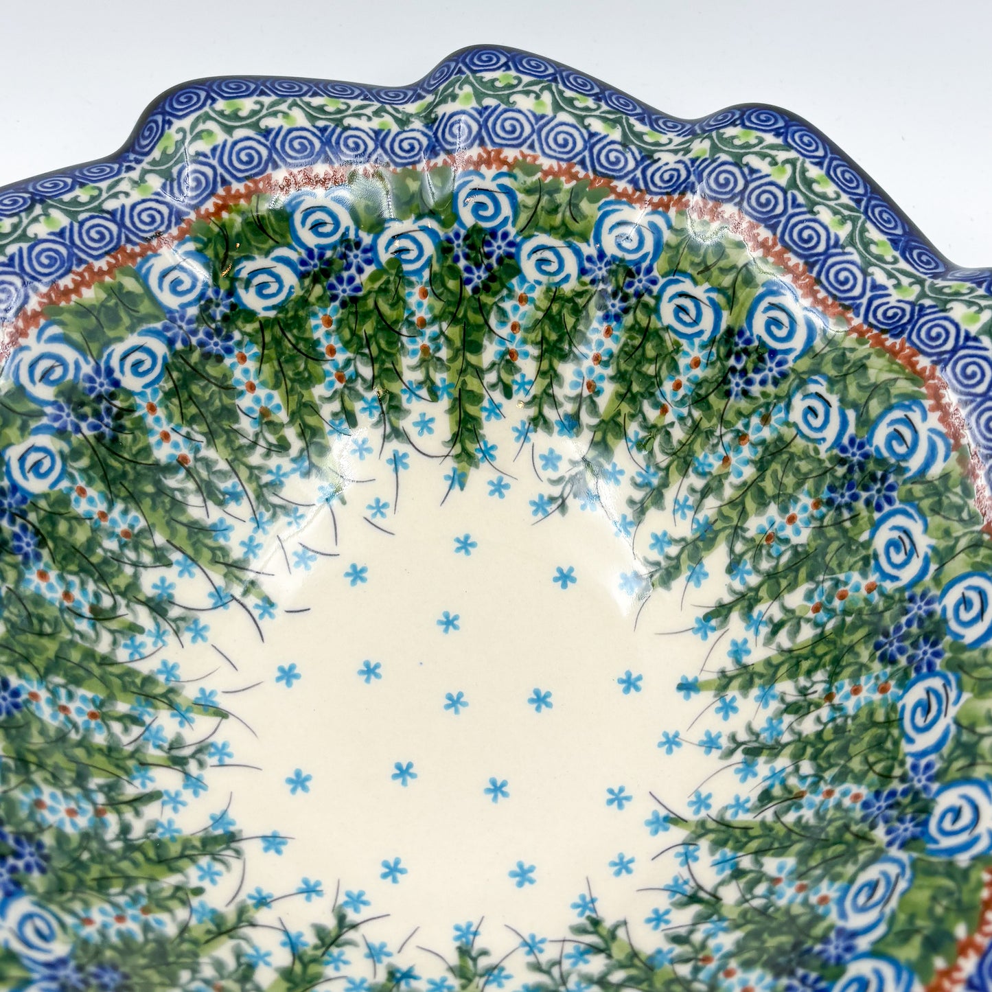 10.4" Wave Bowl. Hand crafted Polish pottery stoneware:  UNIKAT Whispering Ferns Pattern