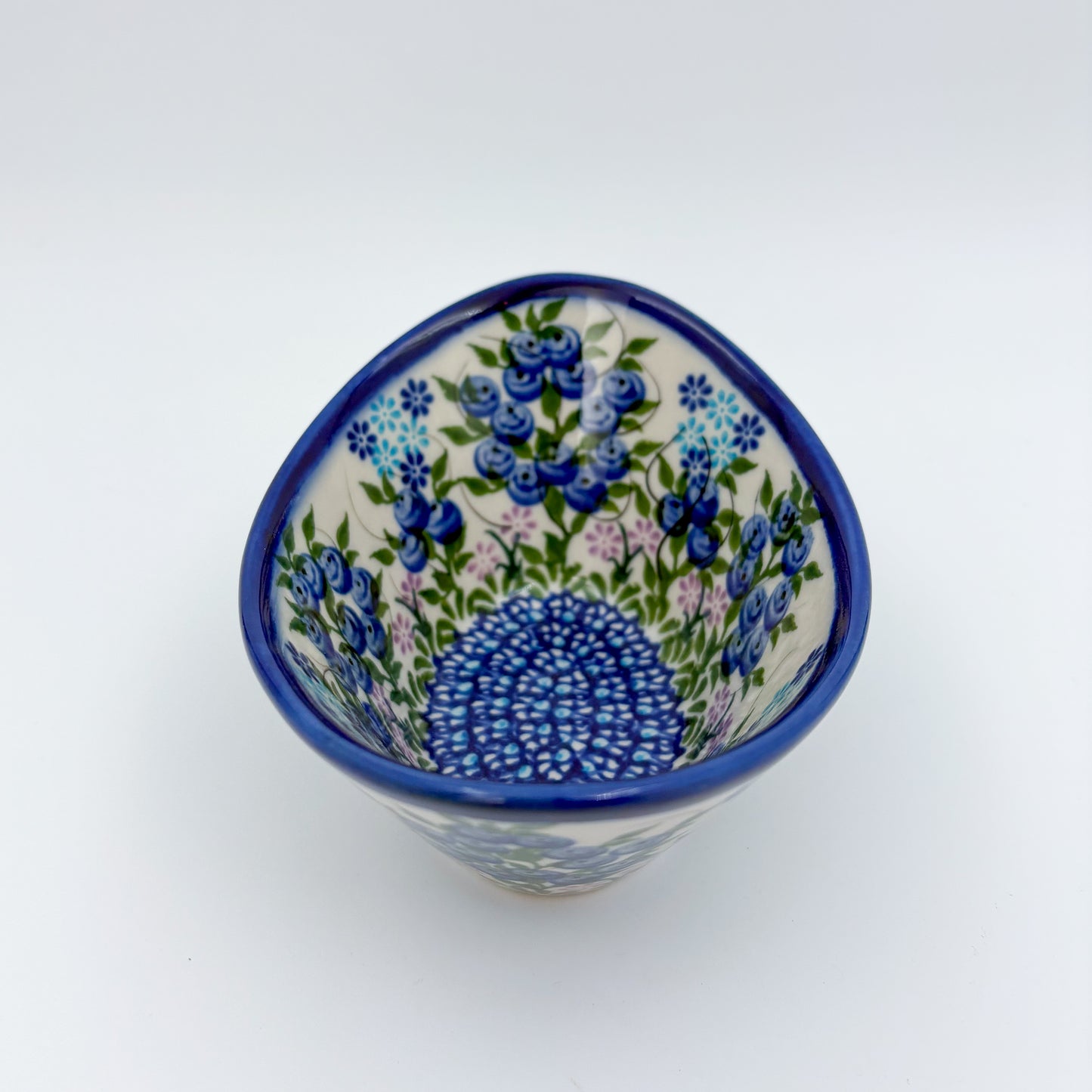 6” Oval Bowl.  Hand crafted Polish pottery stoneware:  Blueberry Design