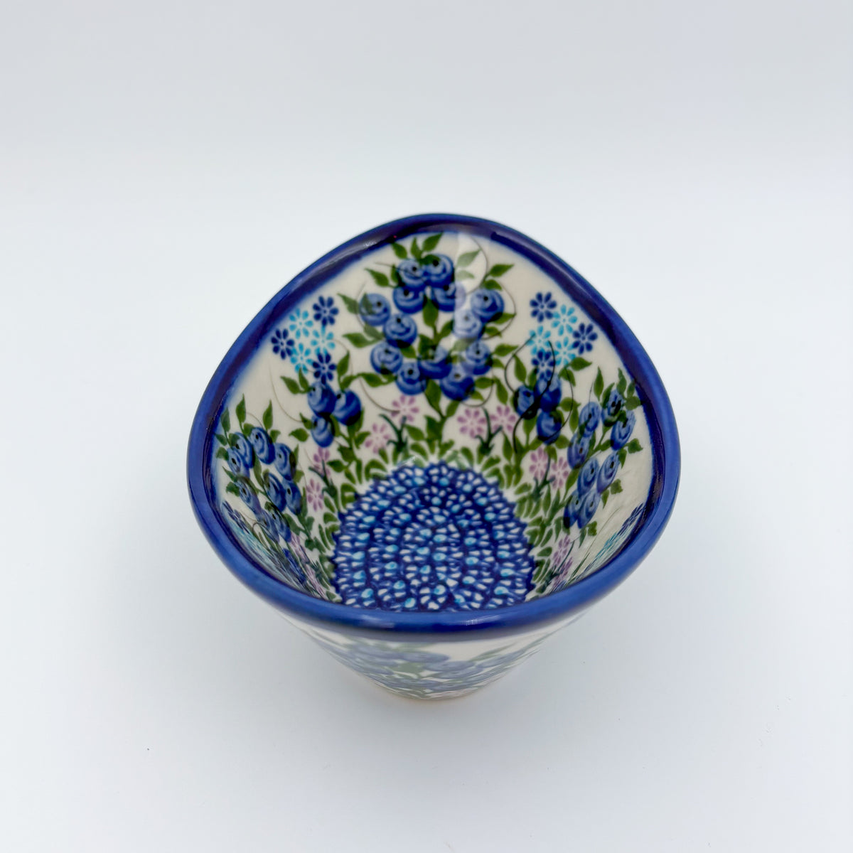 6” Oval Bowl.  Hand crafted Polish pottery stoneware:  UNIKAT Blueberry Design