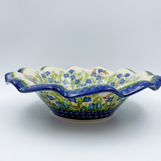 10.4" Wave Bowl. Hand crafted Polish pottery stoneware:  UNIKAT Bluebell Meadow Pattern