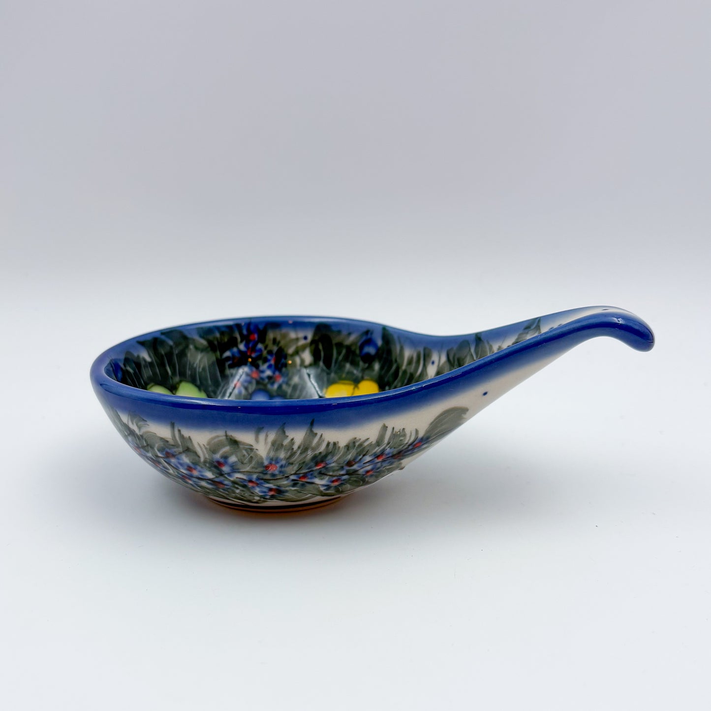 Spoon Stand.  Handmade Polish pottery.  UNIKAT Forget Me Not Pansy