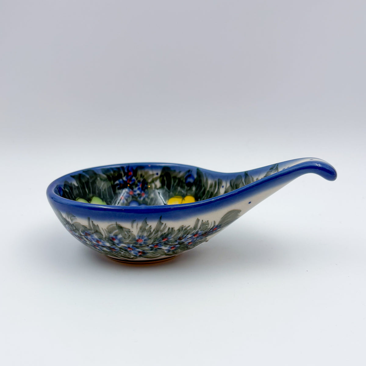 Spoon Stand.  Handmade Polish pottery.  UNIKAT Forget Me Not Pansy