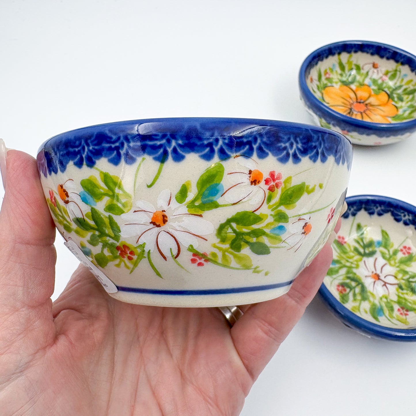 Small Set 3 stacking Bowls.  Hand crafted Polish pottery stoneware:  UNIKAT Orange Poppy