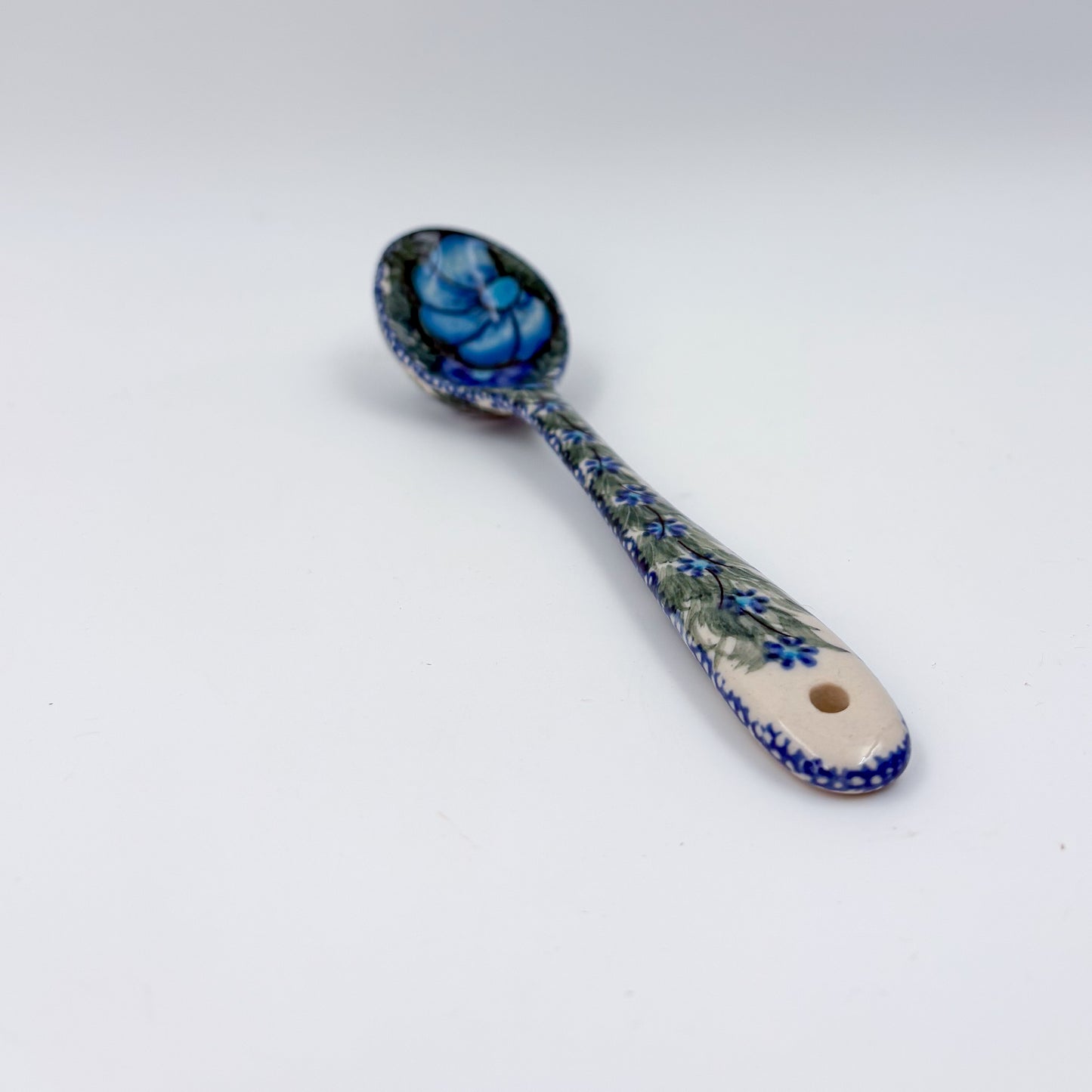 Spoon Lg 8”.  Handmade Polish pottery. UNIKAT Wildflower Blue Design