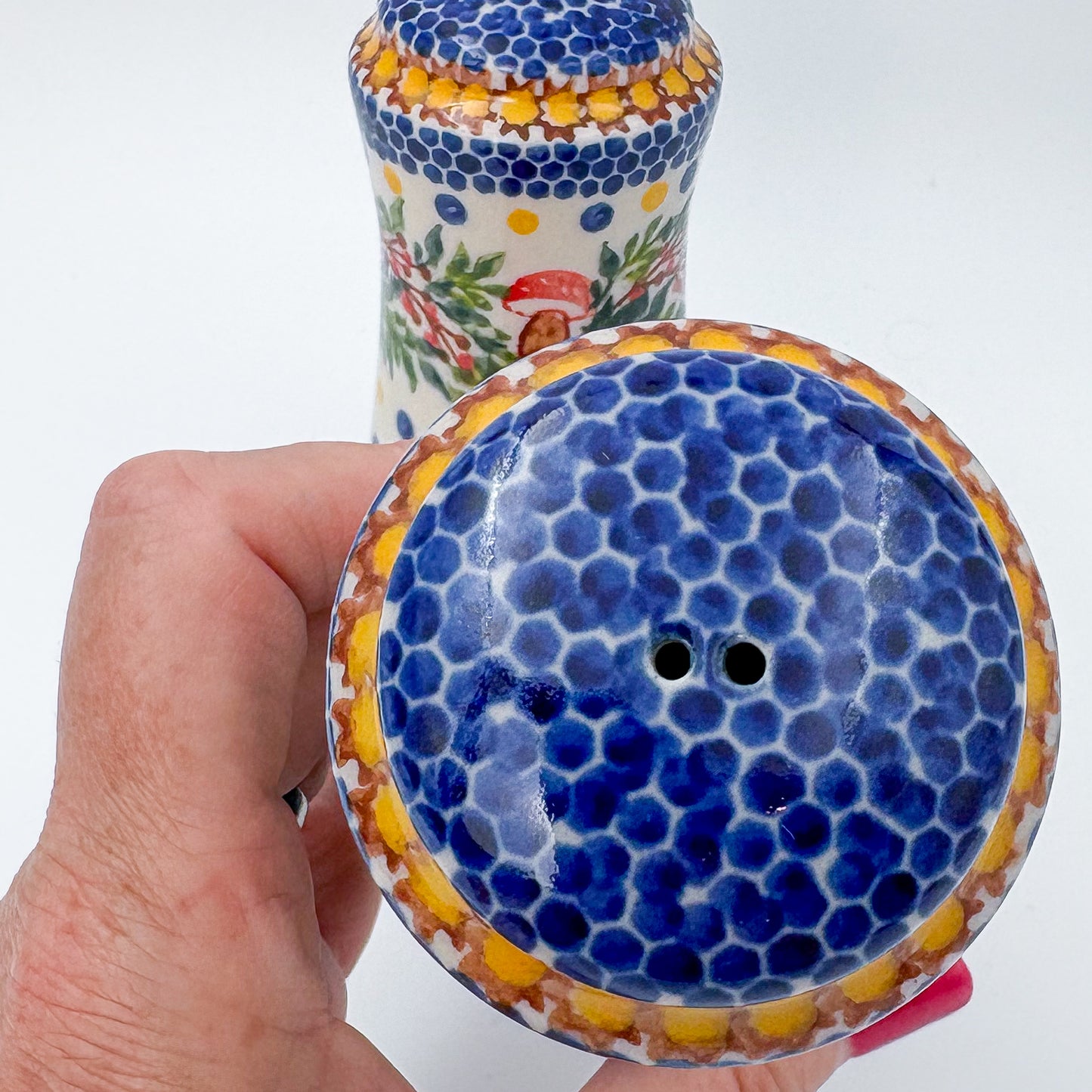 5” Salt and Pepper Shakers.  Handmade Polish pottery.  UNIKAT Mushrooms