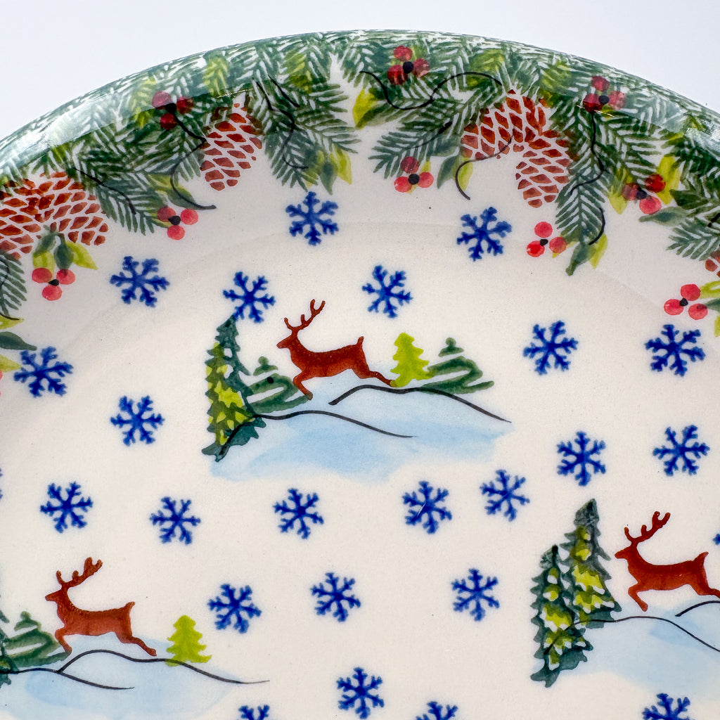 10.2” Plate.  Hand crafted Polish pottery stoneware: UNIKAT Holiday Reindeer