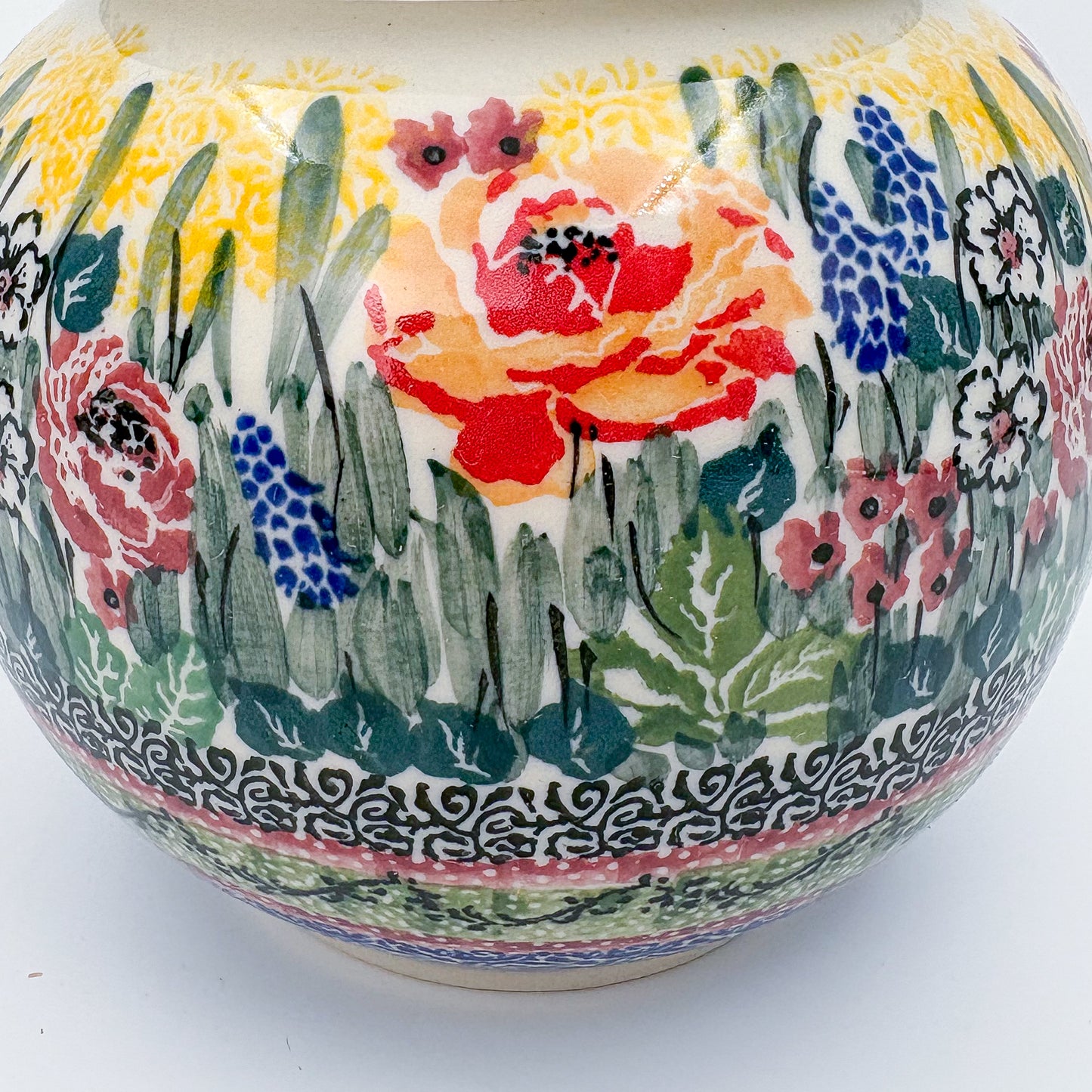 Vase 6”.  Handmade Polish pottery.  UNIKAT Cooper Rose Meadow Design