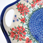 10" Bowl with Handles.  Hand crafted Polish pottery stoneware:  UNIKAT Red Berry Pattern