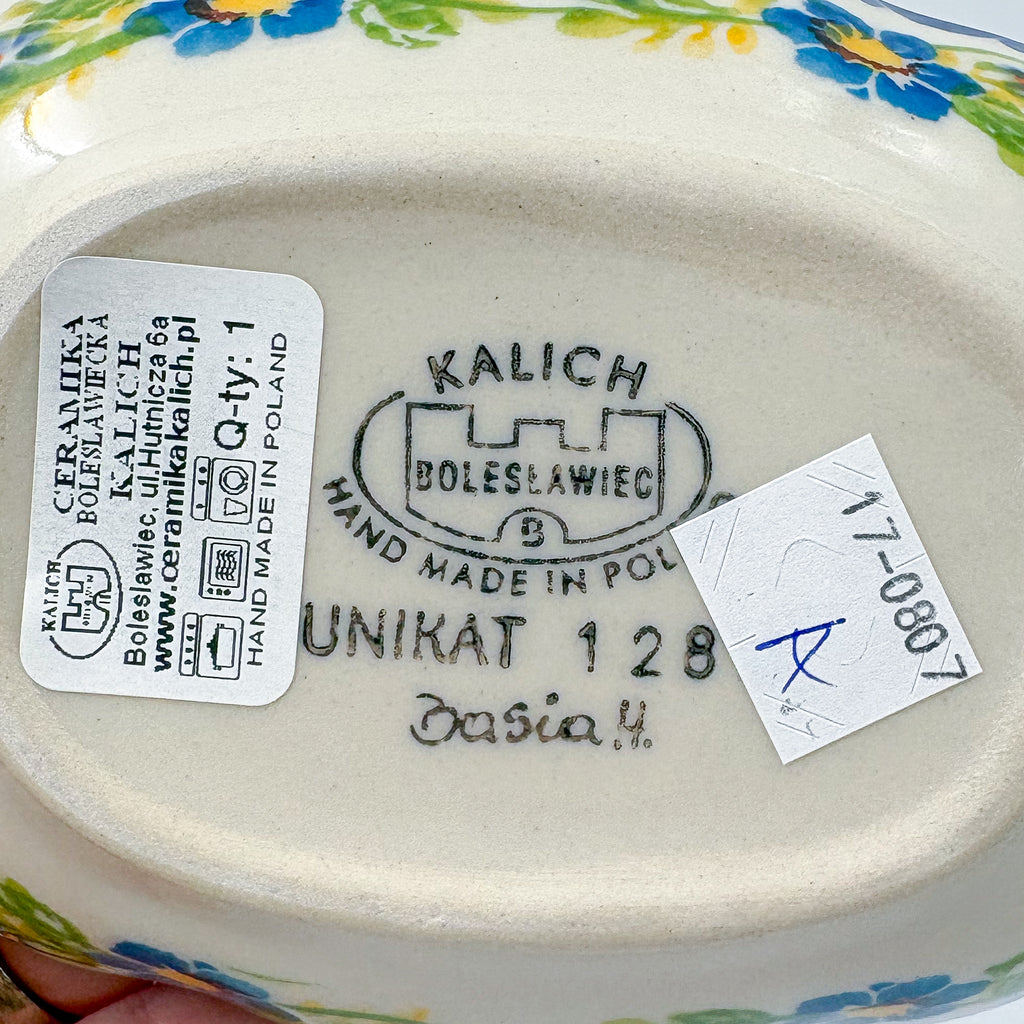 5" Soap Dish.  Handmade Polish pottery.  UNIKAT Pansy Delight Design