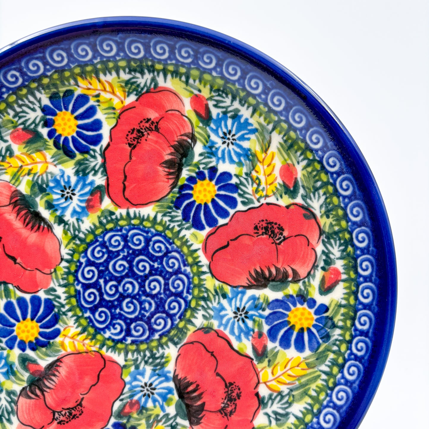 7.5” Plate.  Hand crafted Polish pottery stoneware: UNIKAT Garden Poppy