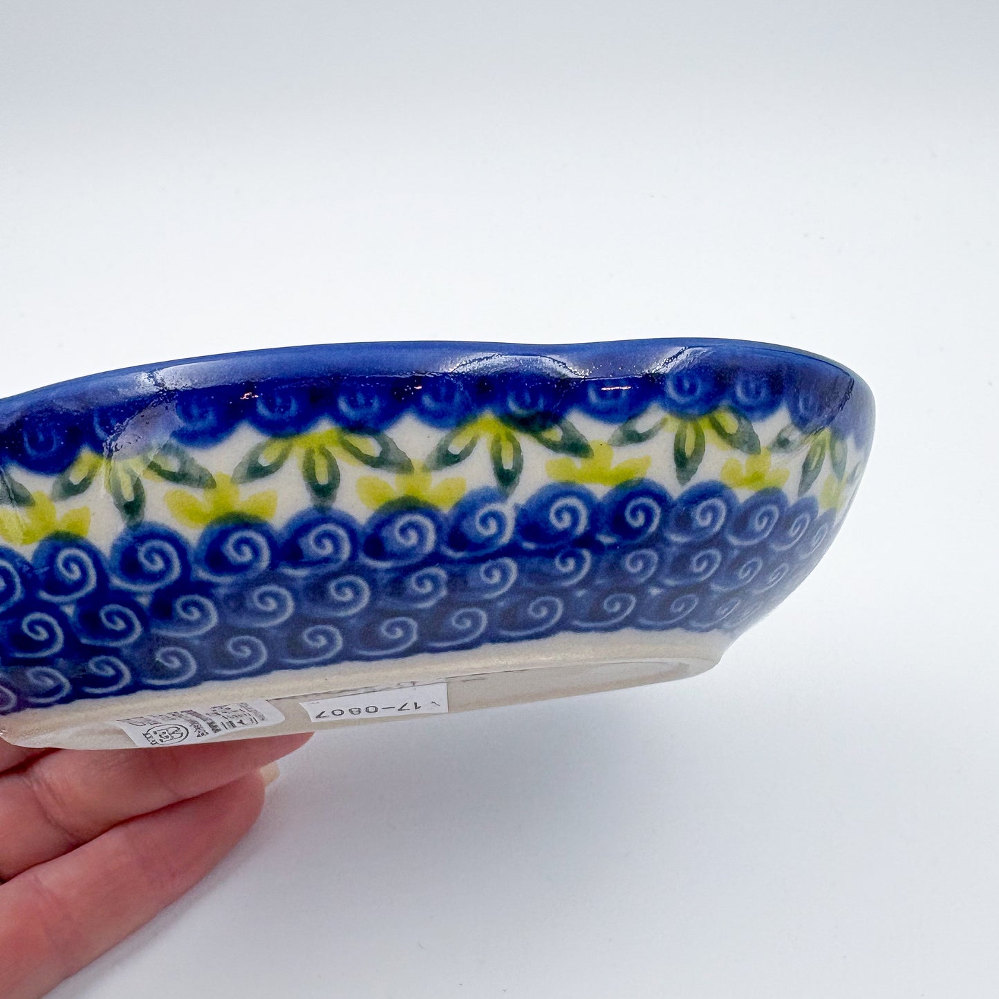 5" Soap Dish.  Handmade Polish pottery.  UIKAT Cherry Blossom Pattern