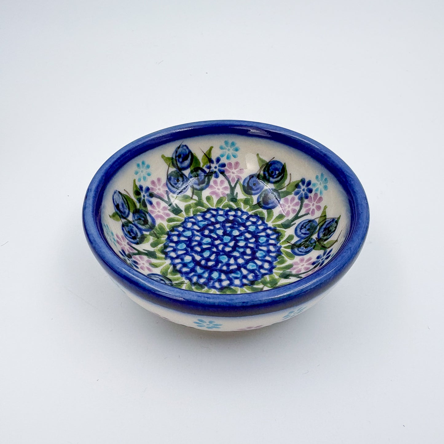 Small Set 3 stacking Bowls.  Hand crafted Polish pottery stoneware:  Blueberry Design
