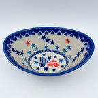 6” Oval Tub Bowl.  Hand crafted Polish pottery stoneware:  UNIKAT Stars and Stripes Pattern