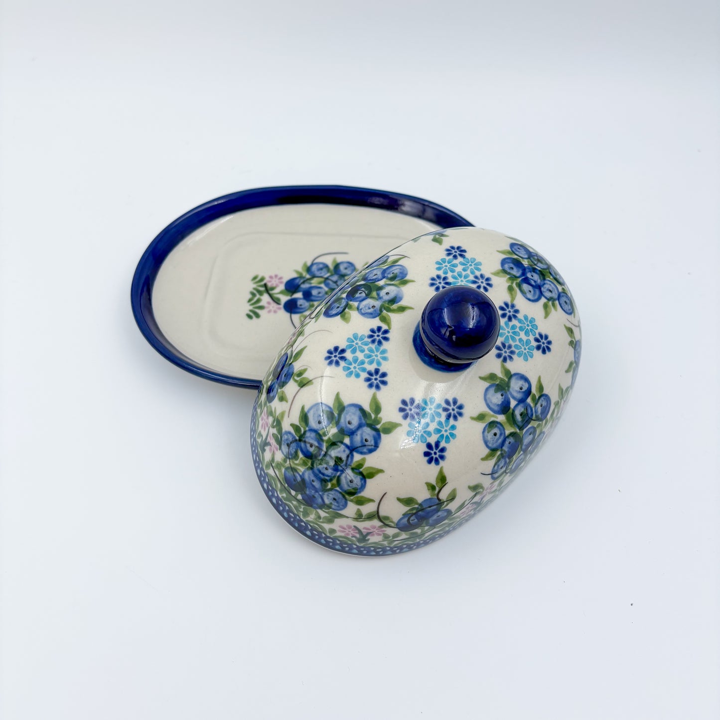 Butter Dish Oval: UNIKAT Blueberry Design