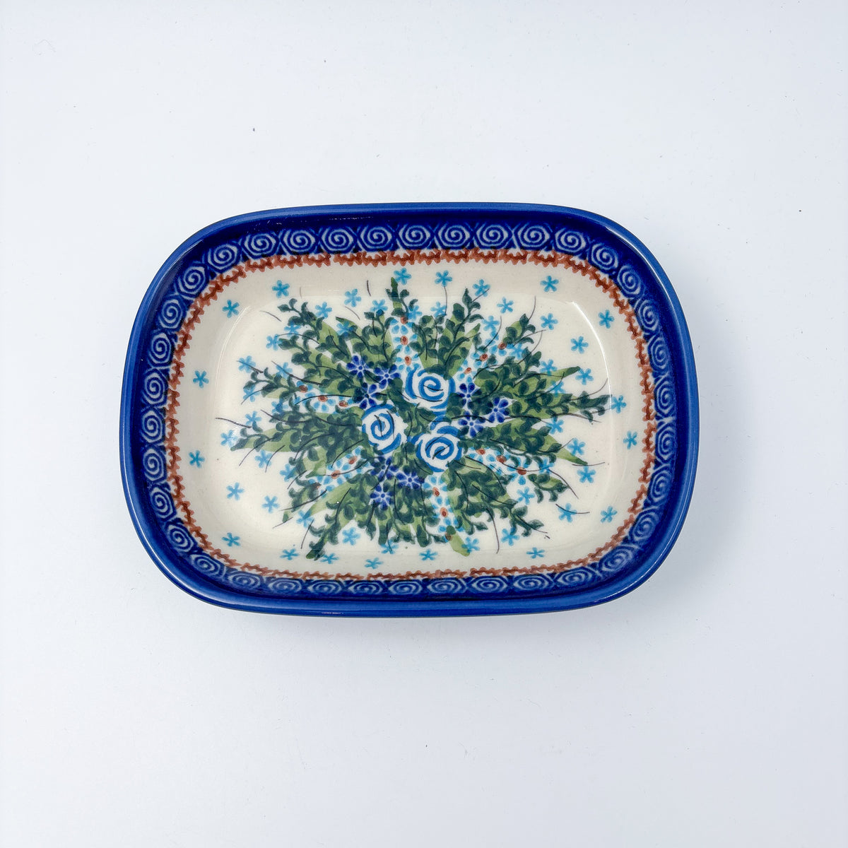6" Butter Platter.  Handmade Polish pottery.  UNIKAT Whispering Ferns