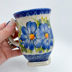 Tulip Mug 10oz. Handcrafted Polish pottery stoneware:  UNIKAT Blue Daisy