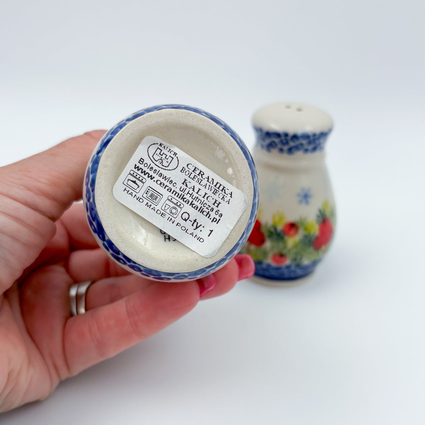 3“ Salt and Pepper Shakers.  Handmade Polish pottery.  UNIKAT Cherry Blossom