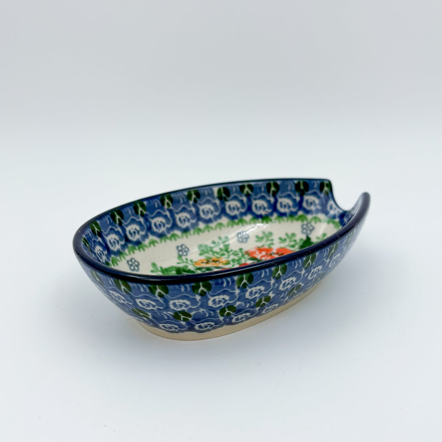 Spoon Rest 5””.  Handmade Polish pottery.  UNIKAT Candy Red Poppy Design