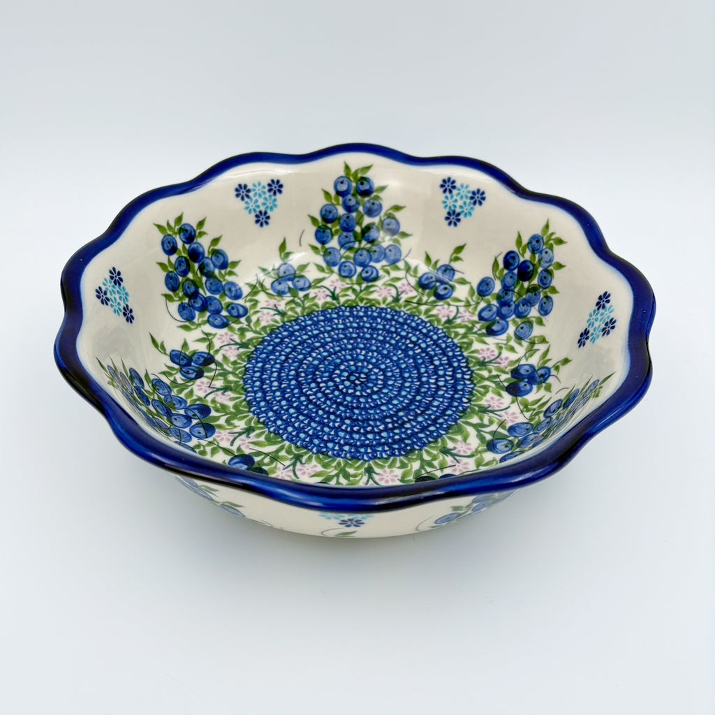 Blueberry Kora bowl, angled top-down view showing dotted center medallion