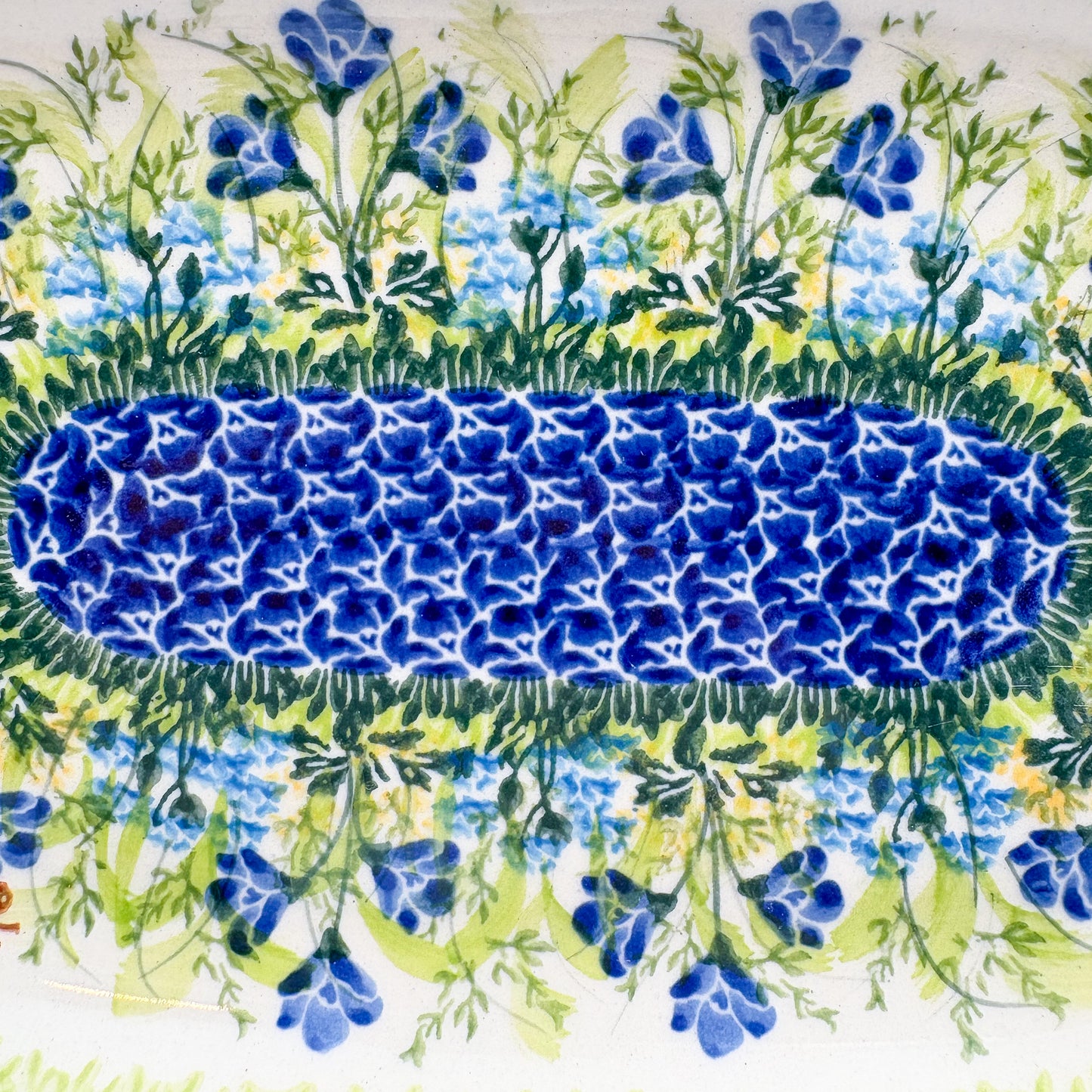 10” Oval Platter.  Hand crafted Polish pottery stoneware: UNIKAT Bluebell Meadow