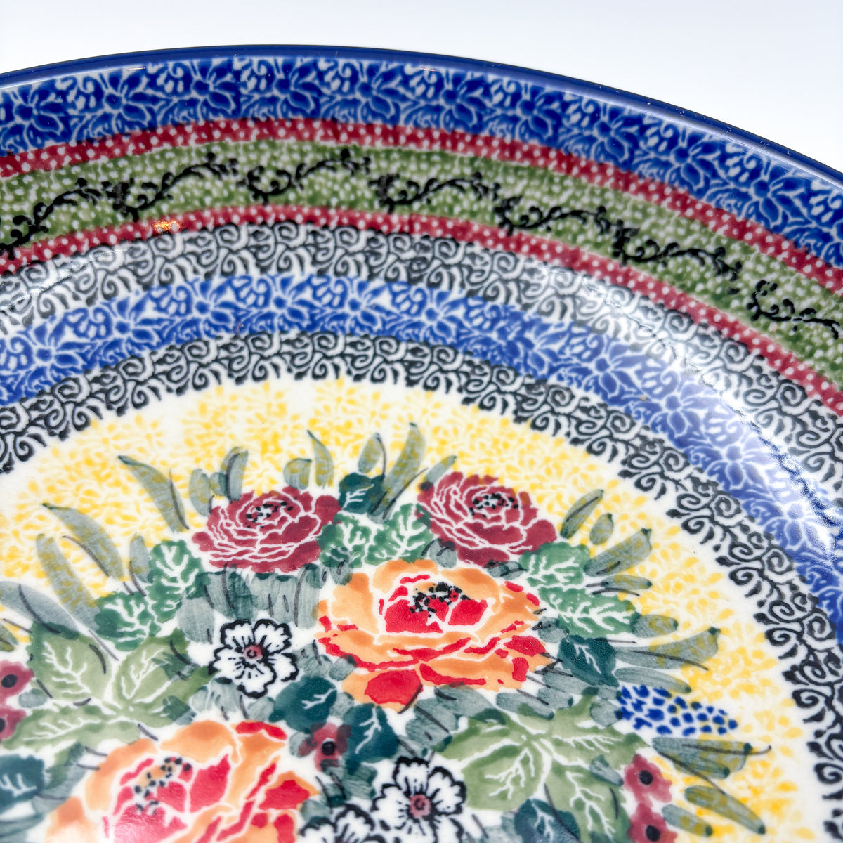 9”  Deep Bowl.  Hand crafted Polish pottery stoneware: UNIKAT Copper Rose Meadow Design